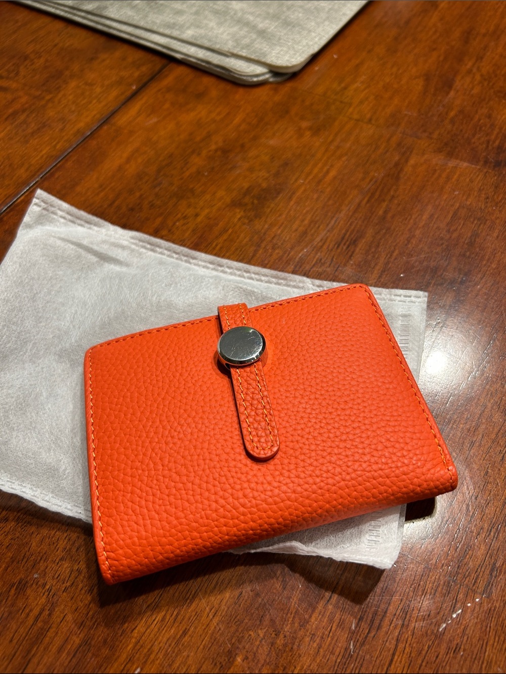 Orange Pebbled Leather Snap Wallet